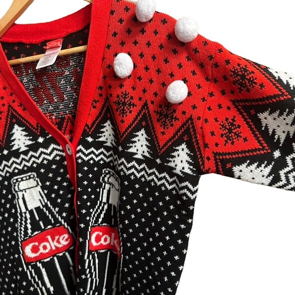 Coca-Cola Christmas Holiday ugly Sweater Coke Cardigan Size M - Picture 13 of 13